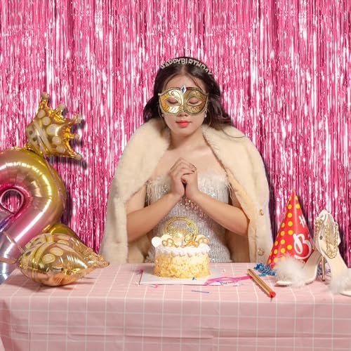 2 Pack Pink Backdrop Party Decorations Tinsel Curtain Party Backdrop Foil Fringe Birthday Decorations Photo Booth Streamer Backdrop Pink Theme Bachelorette Graduation Decor - Image 2