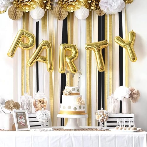 PartyWoo Black Crepe Paper 10pcs 820 FT Gold Silver Streamers - Image 3
