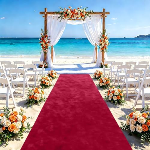 FUHSY Wedding Aisle Runner Burgundy Velvet Aisle Carpet Runner 15FTx2FT Maroon Aisle Runner for Ceremony Wedding Runners Outdoor for Party Runners Rug Aisle Decorations - Image 3