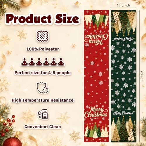 Christmas Decorations - 2 Pack Merry Christmas Tree Snowflake Table Runner - Image 3