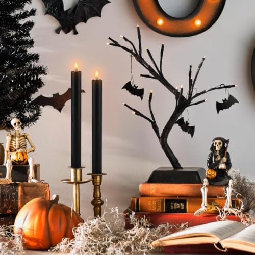 Black LED Taper Candles with Remote Timer, 24 Pack 9" Battery Operated Flameless Candles, 3D Flickering Flameless Taper Candles for Halloween Christmas Decor, Dinner Table Centerpiece, Wedding - Image 7