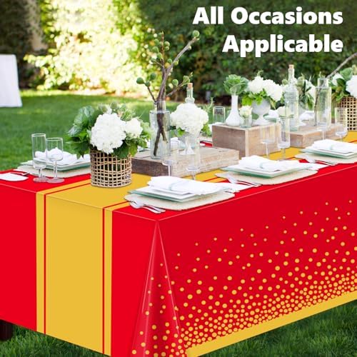 LANLISA Red and Gold Tablecloth Graduation Decorations 2025 2 Pack, Disposable Plastic Table Cloths for Birthday Masquerade Retirement Party Decor - Image 2