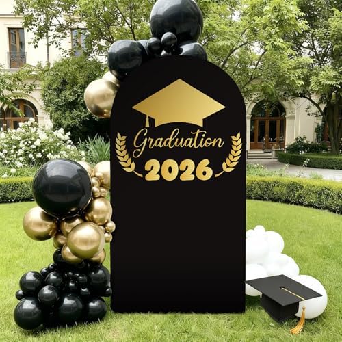 VitalCozy Black Graduation Decoration 7.2ft Class of 2026 Backdrop Arch Cover Grad Spandex Stretchy Backdrop for Graduation 2026 High School Senior Night Party Decorations Photoshoot by VitalCozy