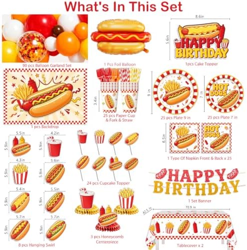 NeoRov 298 Pcs Hot Dog Party Decorations Tableware Balloon Arch Set - Image 2