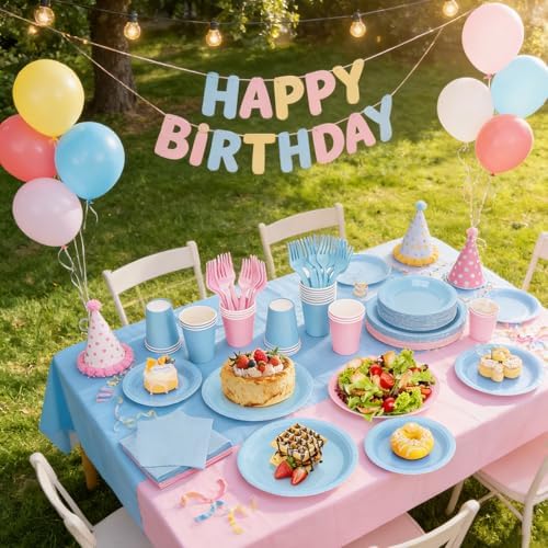 Pink and Blue Plates and Napkins Party Supplies, Include 9’’ Disposable Paper Plates, 7’’ Dessert Plates and Cups and Napkins Forks Set for Baby Showers, Birthday, Gender Reveal Party,Serves 50 - Image 6