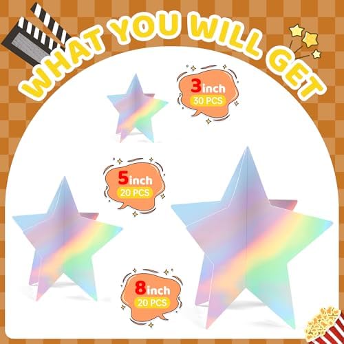 70 Pcs Iridescent Star Centerpieces for Tables Iridescent Party Birthday Decorations Sparkle 3D 2026 Graduation Star Table Decor 3 Sizes 8" 5" 3" Christmas Wedding Baby Shower Disco Party - Image 2
