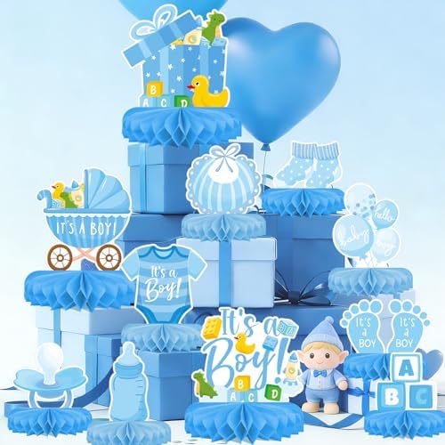 Boy Baby Shower Decorations Set - Kit with blue Honeycomb Centerpiece, Baby Reveal & Themed Table Decor for the Baby Boy Shower Decorations - Image 5