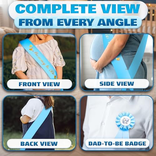Mom to Be Sash and Dad to Be Pin 2 Pcs Baby Shower Decorations Boy Blue - Image 5