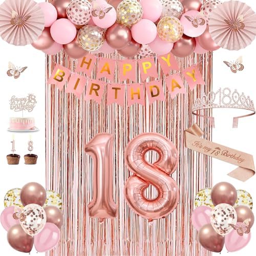 Juesly 18th Birthday Decorations for Girls, 50pcs 18 Year Old Party Set by JueslyBirthdayParty