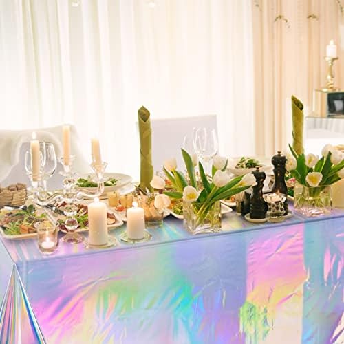 2 Pack Iridescence Plastic Tablecloths Shiny Disposable Laser Rectangle Table Covers Holographic Foil Tablecloth Iridescent Party Decoration Birthday Bridal Wedding Christmas 54" x 108"(Laser) - Image 4