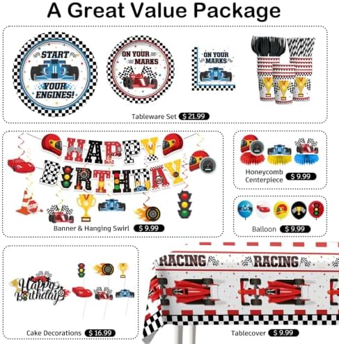 195Pcs Yingoto Race Car Birthday Party Decorations Tableware Set, Serves 25 - Image 3
