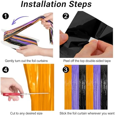 ZATAYE 4 Pack Orange Purple Black Halloween Foil Curtain Decorations - Image 3