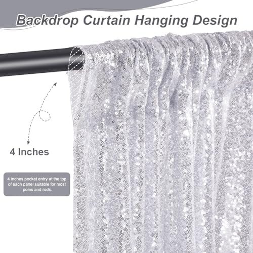 Silver Sequin Backdrop Curtains-2 Panels 2FTx8FT Silver Backdrop for Valentines Day, Glitter Party Decorations Background Drapes for Wedding Birthday Anniversary Graduation Photo Booth Decor - Image 4