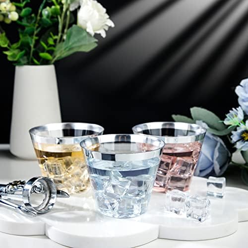 I00000 200PCS Silver Plastic Cups, 9 OZ Disposable Clear Plastic Cups - Image 2