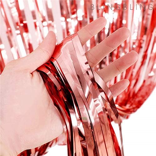 2 Pcs 3.2ft x 8.2ft Shiny Rose Gold Metallic Tinsel Foil Fringe Curtains Photo Booth Backdrop for Birthday Wedding Holiday Celebration Bachelorette Party Decorations - Image 3