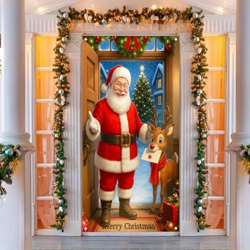 BlissYard Door Cover Santa Reindeer 35x71 Inch Polyester - Image 2