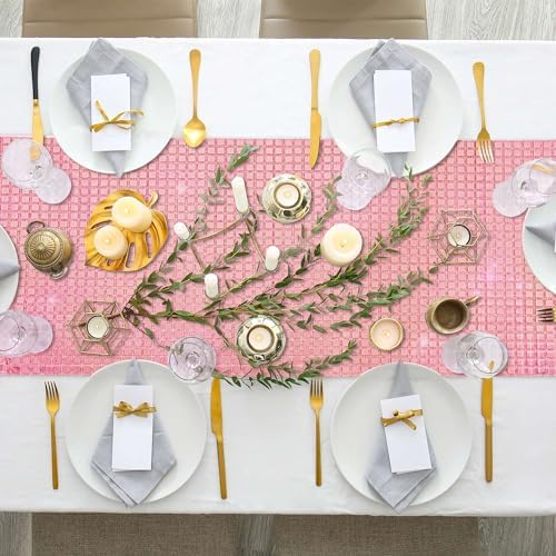 durony 2 Pack Mirror Disco Party Table Runner, 11 x 108 Inch, Rose Gold - Image 6