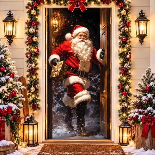 Christmas Door Cover Decorations Banner for Front Door Reindeer and Santa by Unknown