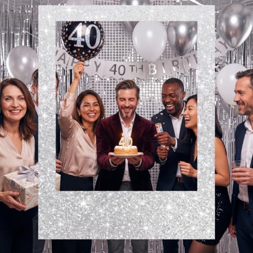 Beeveer 40 x 30 in Large Photo Booth Selfie Frame Props, Silver Vertical - Image 3