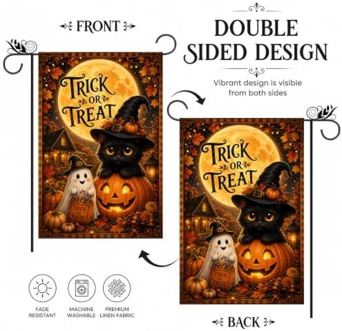 Fall Halloween Garden Flag Black Cat Ghost Trick or Treat Porch Decor - Image 3