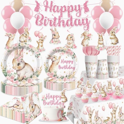 Xynic 205pcs Bunny Birthday Decorations Complete Tableware Set, 25 Guests by Unknown