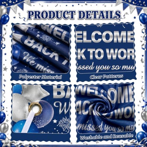 27pcs Welcome Back to Work Decorations Office Blue Silver Welcome Back to Work Banner Balloons We Missed You So Much Backdrop Hanging Swirls Table Centerpieces Foil Balloons for Back to Work Office - Image 5