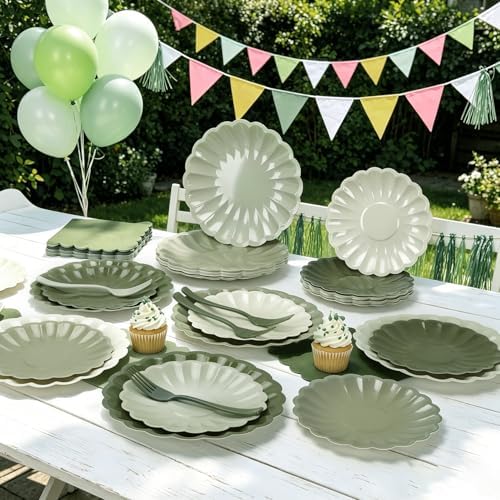 128Pcs Sage Green Paper Plates and Napkins Party Supplies Birthday,Wedding - Image 4