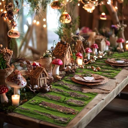 1 Pcs Fake Moss Bark Table Runner Halloween Enchanted Forest - Image 6