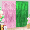 4 Pack 3.3Ft x 6.6Ft Pink and Green Foil Fringe Curtain Backdrop Decorations, Witch Metallic Tinsel Foil Streamers Curtain Photo Booth Background for Witch Wedding Birthday Party Decorations by Zachely