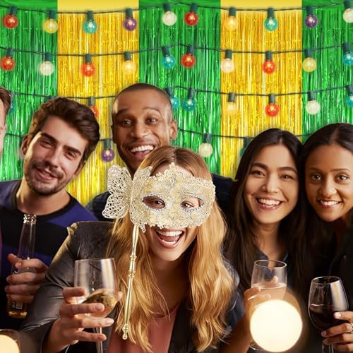 5 Pack 3.28ft x 6.56ft Green&Gold Tinsel Foil Fringe Curtains, Photo Booth Backdrop Party Decorations for Birthday Wedding Baby Shower Graduation Bachelorette New Years - Image 5