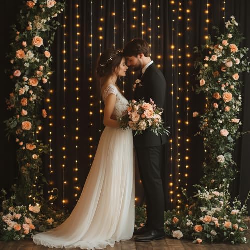 Black Tulle Backdrop Curtain with Lights for Decor, 10x10FT - Image 2
