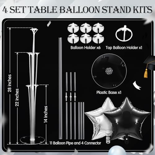 Lunmon 4 Set Black and Silver Balloon Centerpiece Stand Kit for Table - Image 3
