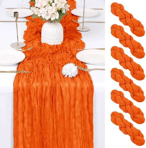 6 Pack Orange Cheesecloth Table Runner 17x108 Inch Semi Sheer Boho Gauze Cheese Cloth Fabric Table Runners Table Decor for Wedding Party Baby Shower Birthday Home Decor Garden Farmhouse by Unknown
