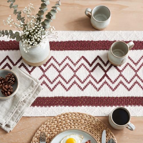 Artoid Mode Red Stripe Diamond Woven Table Runner 12x120 Inch - Image 3