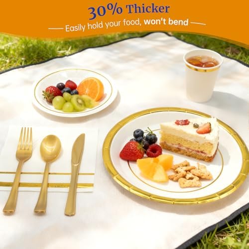 AIRE Gold White Paper Plates Set, 175PCS Disposable Tableware for 25 - Image 4