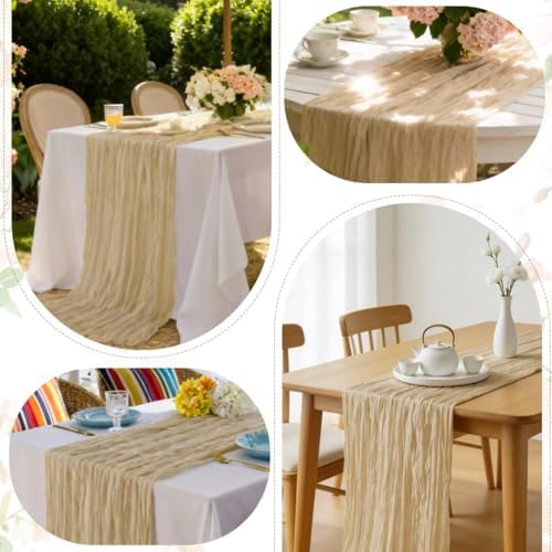 6 Pack Begie Cheesecloth Table Runner 35"×120" Gauze Fabric Table Runner - Image 5