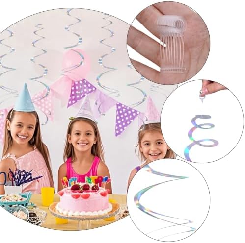 28 Pack Iridescent Ceiling Swirl Foil Decorations Hanging Plastic Streamer Themed Swirl Party Decoration for Celebration - Image 6