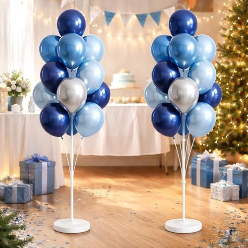 2 Sets of Chrome Blue Sliver Balloon Column Stand Kit, for Party Decor - Image 7