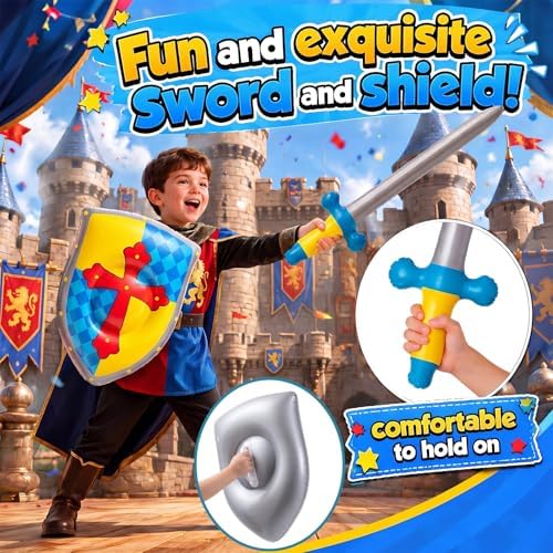 Poen 24 Pcs Inflatable Sword and Shield Medieval Knight Party,5 Styles - Image 4