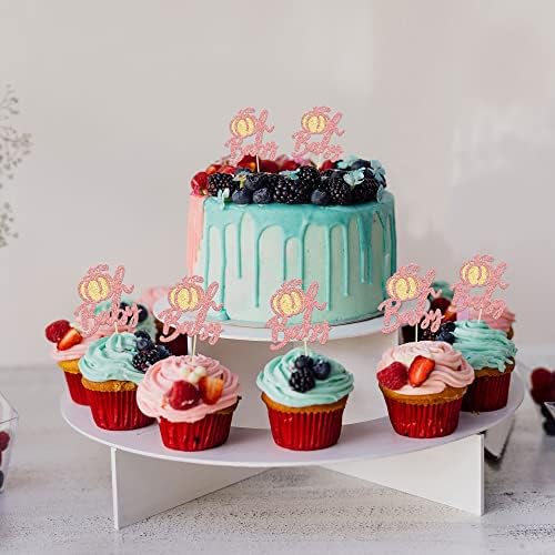 24Pcs Oh Baby Cupcake Toppers Rose Gold Glitter Pumpkin Birthday Baby Shower Party Decorations Cake Picks Fall Babyshower Cupcake Decorations - Image 5