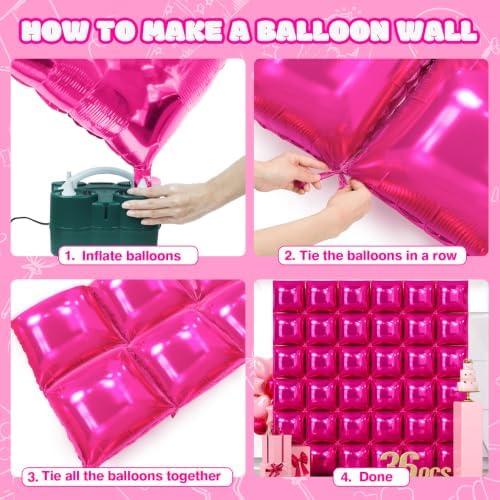 NISOCY 36PCS Hot Pink Square Foil Balloons Wall Backdrop - Image 4