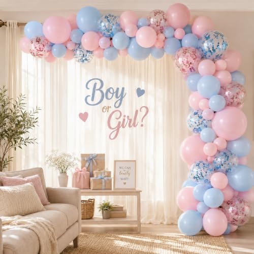 Pink and Blue Balloons Set, 35 Pack Pastel Pale Blue Pink Confetti Latex Balloons, 12 Inch Light Blue Pink Balloon Kit for Boy or Girl Gender Reveal Party Birthday Baby Bridal Shower Party Decorations - Image 5