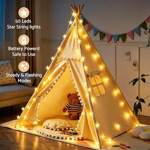 Star String Lights Twinkle Lights Battery Operated, 17 ft 50 LEDs Classroom Decor Fairy Lights, String Lights Battery Powered for Kids Bedroom Wedding Mantel Patio Dorm Decor, Warm White - Image 2