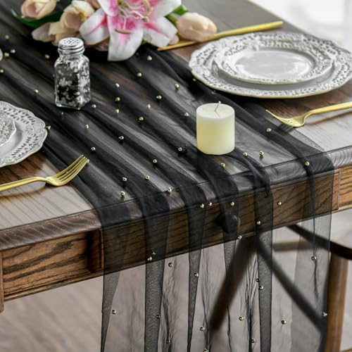 Artoid Mode Pearl Black Gauze Table Runner 10FT Home Decor by ArtoidMode
