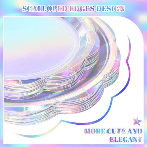 25 Set Iridescent Plates and Napkins Scalloped Iridescent Party Decorations - Image 3