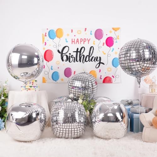 Silver Disco Round Foil Balloons Birthday Prom Decor 22 Inch 6 Pcs - Image 3