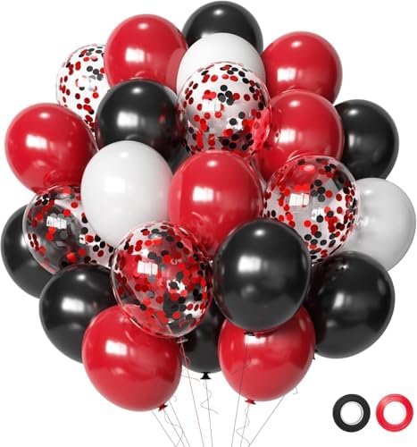 Red and Black Latex Balloons, 50Pcs 12inch Black Red White Party Balloons for Birthday,Wedding,Casino Party, Race Car Party,Graduation Decorations by Aiwolf