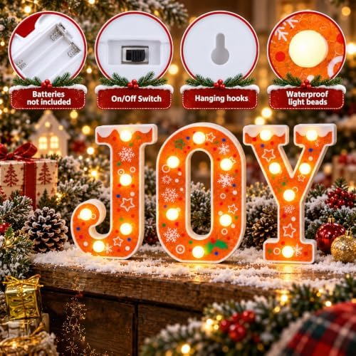Christmas Gingerbread Joy Sign Light up Decor, 3 Pcs LED Christmas Letter Warm Lights, Battery Operated Holiday Tabletop Decoration for Mantel Fireplace Home Xmas Party Gift - Image 4