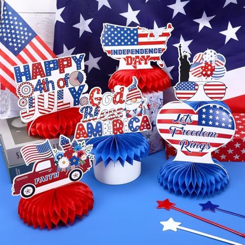 JULMELON 8 Pcs 4th of July Table Decorations, 3D Honeycomb Centerpieces - Image 5