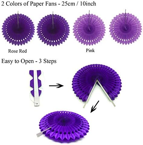 ZERODECO Party Decoration, 21 Pcs Purple and Lavender Hanging Paper Fans, Pom Poms Flowers, Garlands String Polka Dot and Triangle Bunting Flags for Birthday Parties, Wedding, Mermaid Party - Image 3
